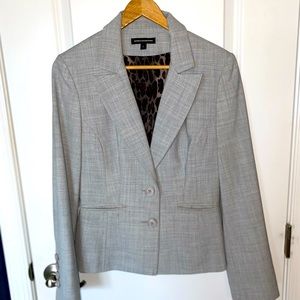 EXPRESS DESIGN STUDIO sz 6 LIGHT HEATHER GRAY BLAZER JACKET Leopard Lining